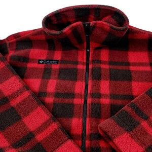 VTG Columbia Fleece Full Zip Jacket Red Buffalo Plaid Mens Medium Gorpcore USA
